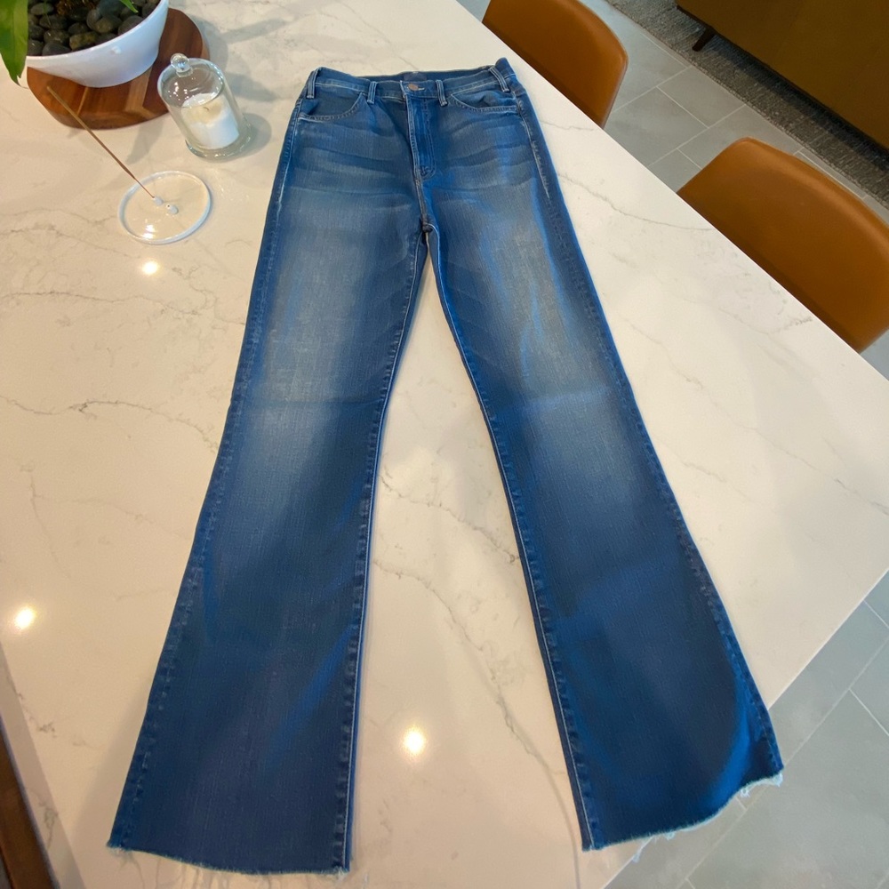 Mother The Hustler Ankle Fray In Wishful Drinking Denim Flare Jeans Sz 28